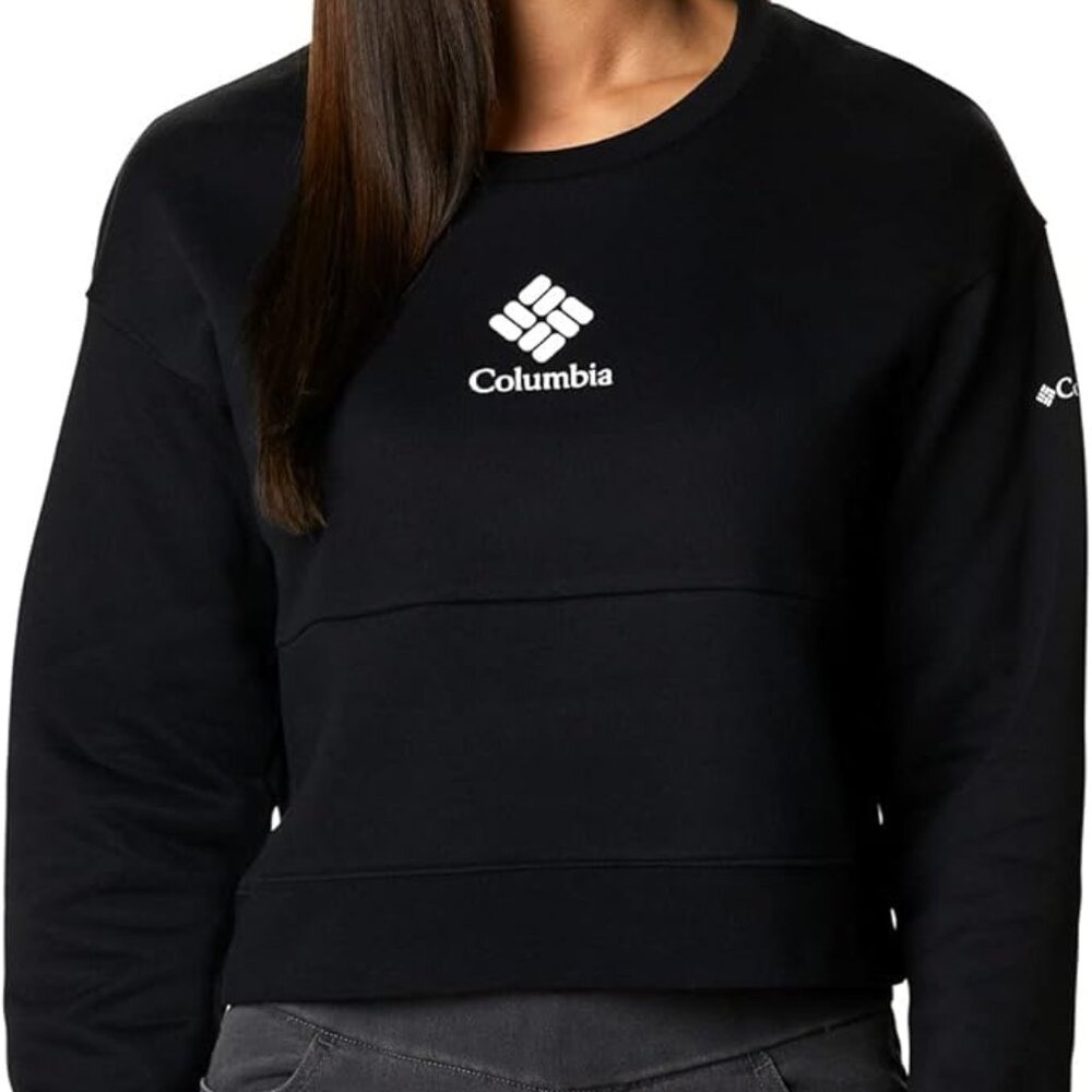Columbia Women's Black Trek Colorblock Crew Neck Pullover Cropped Sweatshirt XL